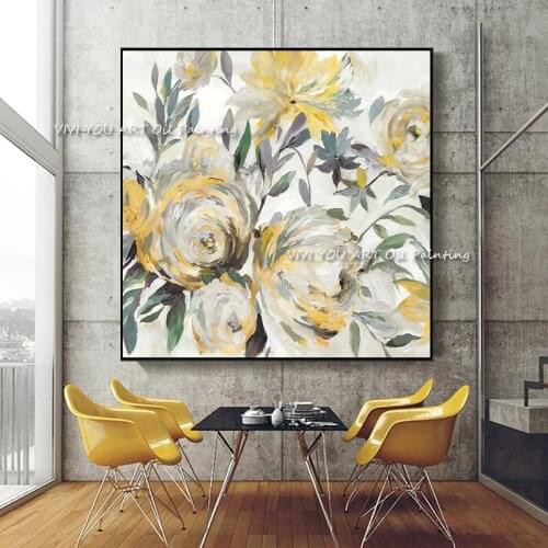 The Hot Sales Handmade Mum Flower Abstract Art Oil Painting On Canvas Drawing For Home Office Decoration Corridor Yellow Graph