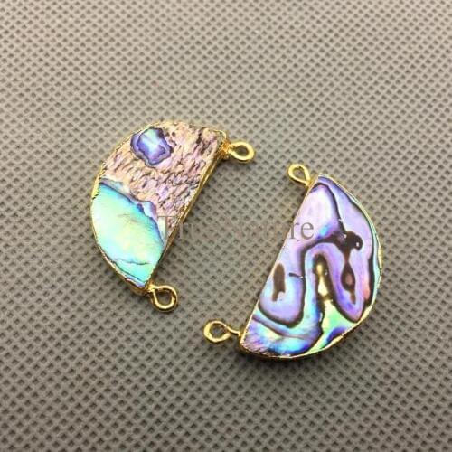 Hot Half-moon Abalone Jewelry Shell Pendant Gold Electroplated Crescent Charm With Two Bails In 32*15 mm PM4327