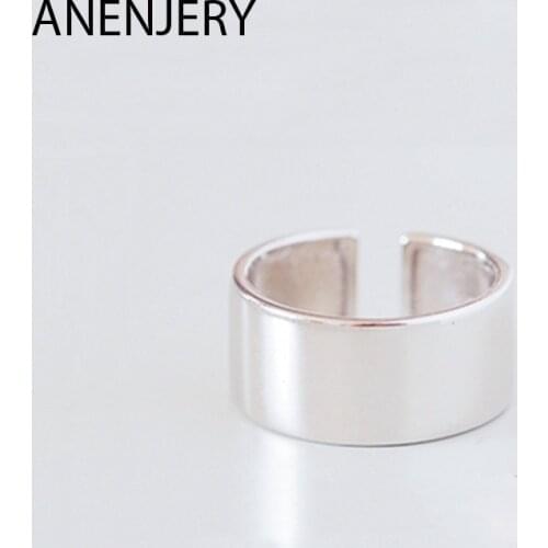 ANENJERY 925 Sterling Silver Temperament High Polish Width Surface Opening Ring Ring Jewelry For Men Women Gifts S-R545