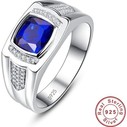 S925 Silver Mens Ring Vintage Sapphire Stone White CZ Rings Engagement Wedding Male Fineine Jewelry 8/9/10/11/12/13