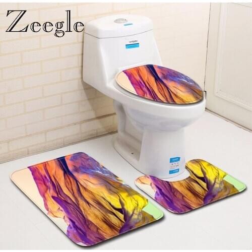 Zeegle 3pcs Bathroom Mat Set Pedestal Rug Lid Toilet Cover Polyester Rug Set Toilet U Type Mat Bathroom Doormat Soft Floor Rug