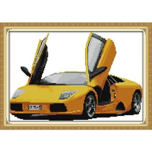 Lamborghini Printed Cross Stitch Kits Canvas DMC Counted Embroidery Needlework DIY Home Decor Cross-stitch set Funny Gifts