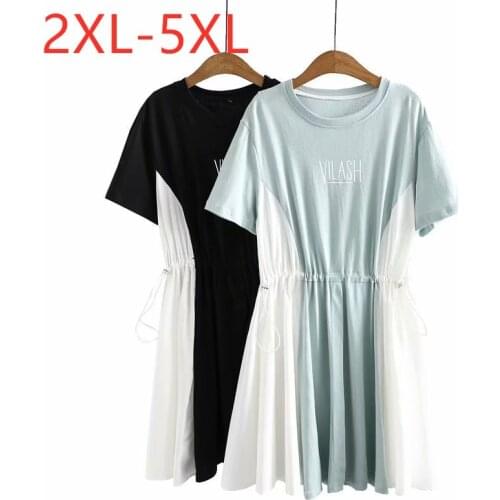 New 2021 Ladies Summer Plus Size Mini Dress For Women Large Short Sleeve Casual Loose Cotton Pleated Dress 2XL 3XL 4XL 5XL