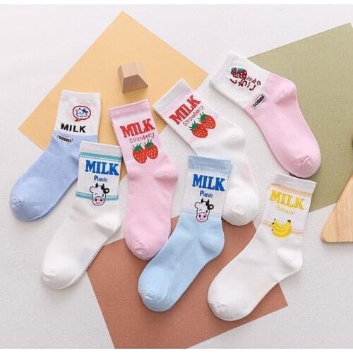 2021 New Kawaii Cotton Womens Socks Banana Strawberry Milk Mid-tube Korean Fashion Casual Spring Summer Socks Girl Cute Socks