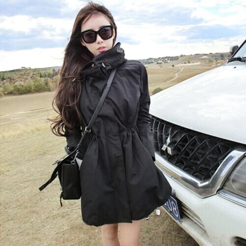 New Women Clothes 2020 Korean Trench Coat Black Hooded Long Coats Autumn Fashion Windbreaker Spring Zipper Drawstring Ropa Mujer