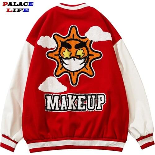 New Arrival Spring Lettter Sun Embroidery Womens Baseball Bomber Jacket Unisex Mens Varsity Patchwork Letterman Vintage Chic