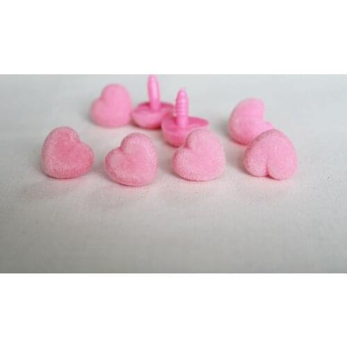 New 500pcs 17mm heart shape clean pink flocking toy nose safety animal doll nose + washer for diy doll findings