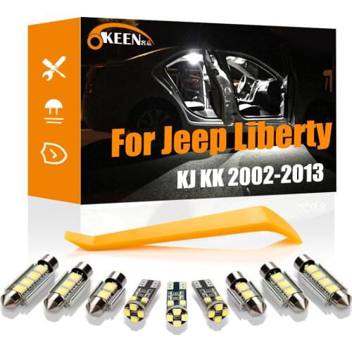 OKKEN For Jeep Liberty KJ KK 2002-2013 LED Interior Light Canbus Vehicle Car Map Dome Trunk Light License Plate Lamp Bulbs Kit