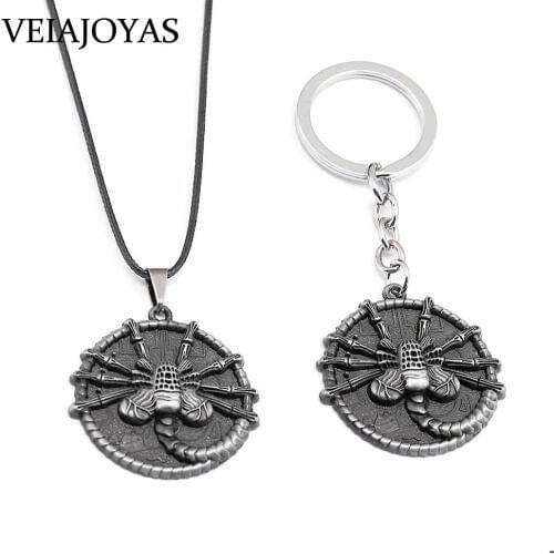 Alien Predator Pendant Necklace AVP Facehugger Alloy Logo Rope Chain Necklaces Punk Women Men Charm Keychain Gift Movies Jewelry
