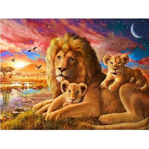 Full square diamond painting lions family rhinestone embroidery mosaic sticker decor animals diamond dots poster wall papers diy