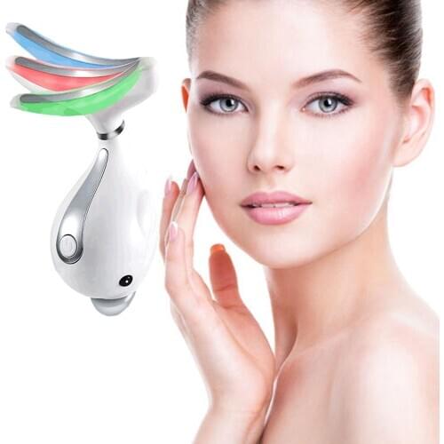 Dolphin-Shaped Face Beauty Device 3 Colors LED Photon Therapy Skin Tighten Reduce Double Chin Anti Wrinkle Remove Skin Care Tool