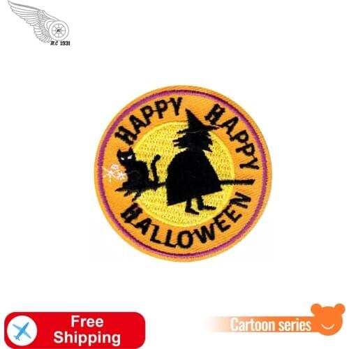 Happy Halloween Witch with Broom Embroidery Patch Children Gifts Iron on Badges for Clothes Bag Dress Custom DIY Free Shipping