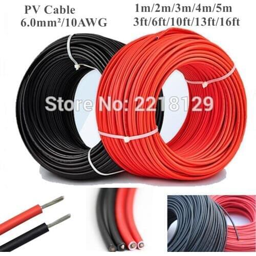 Solar Cable Black+Red panel PV 1m/2m/3m/4m/5m 6.0mm/10AWG solar module Connector Solar Power wire Cable for TUV