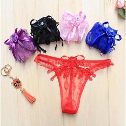 New Erotic Hollow Lace Temptation Panties Underwear Women Sexy Crotchless Transparent Low-waist G-string Chain Thong Briefs