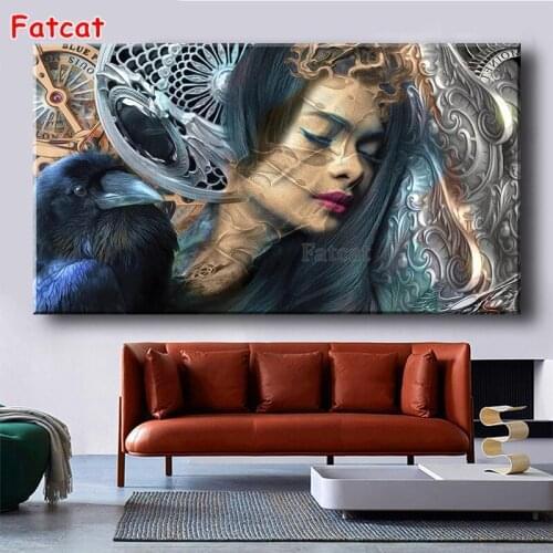 Crow Fantasy Woman Square 5d Diy Diamond Painting Embroidery Witch Villain Handmade 3d Picture Diamond Mosaic Home Decor PP1735