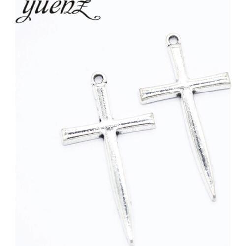 YuenZ 10pcs Antique silver color alloy Metal cross pendant Charms for Jewelry Making Diy Handmade Jewelry 46*24mm T93