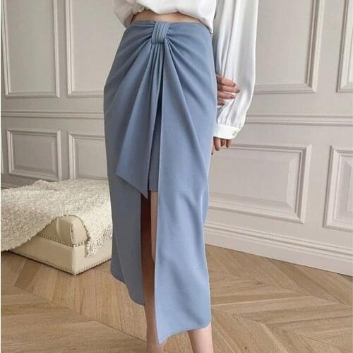 Elegant Sexy Split Skirt Women Solid Casual Office Lady Vintage Fishtail Skirt High-waisted Designer Korean Clothing Summer 2021