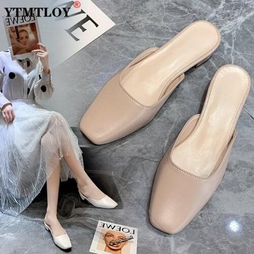 Women Slippers Square Toe Slip On Slides Ladies Shallow Mouth Casual Mules Flat Heel Wedges Sandals Shoes Flip Flops Ladies