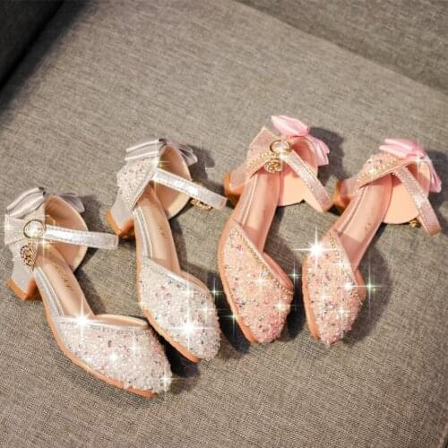 7-16 Years Girls Wedding Dress Shoes Children Crystal Bow Princess Shoes Little Girl Birthday Party Gifts Mary Jane Shoes