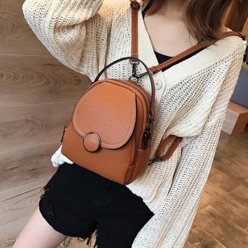 Women Solid Color Zipper Mini Backpack Soft Faux Leather Handbag Satchel Bag
