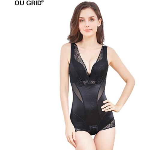 Women Bodysuit Shapewear Underwear See Through Mesh Sexy V-neck Bottom Stretch Slim Shapewear