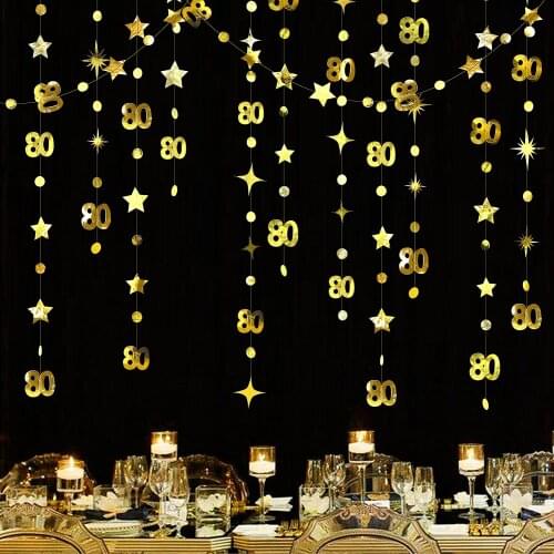 Gold 80th Birthday Banner Decorations Number 80 Circle Dot Twinkle Star Garlands Hanging 80 Year Old Birthday DIY Party Supplies