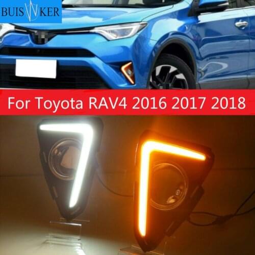 2PCS For Toyota RAV4 2016 2017 2018 Car LED DRL Daytime Running Lights With Turning Signal Fog Lamp Auto Lights Lamp Accessories