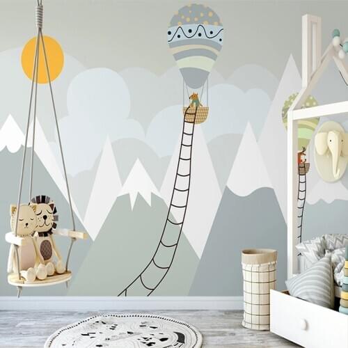 Custom 3D Wallpaper Modern Hand Painted Snow Mountain Animal Hot Air Balloon Photo Wall Mural Childrens Bedroom Papel De Parede