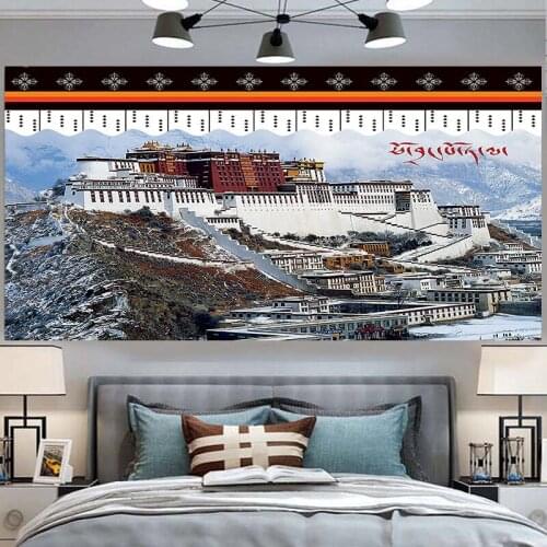 3D Old Buildings Scenery Tapestry Tibetan Potala Background Cloth Hanging Cloth Tibetan Ethnic Culture Wall Murals Home Decor