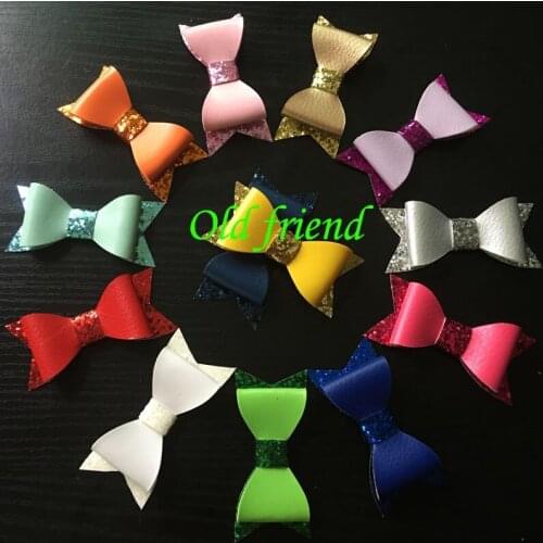 80pcs/lot, 2.8" Newest Hair Glitter Leather Bows without clips, Hair bow, Bow tie, 14color Free shipping
