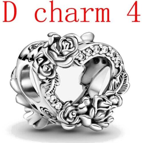 EUROPEAN D series 4 rose flower heart shape diy charm fit original charms silver 925 bracelet D 4