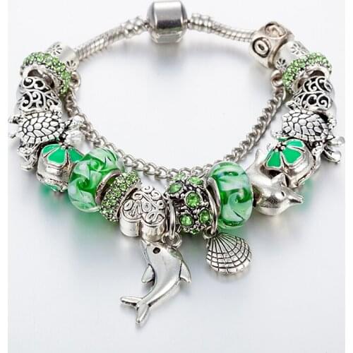 ANNAPAER Bransoletki Damskie Beads With Dolphin Bead Green Crystal Charm Bracelets For Women Original DIY Jewelry Gifts B16060