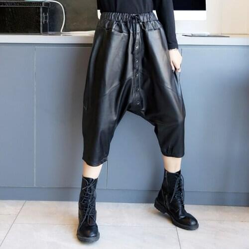 Real Sheepskin Leather Pants for Women Spring Autumn 2021 Female High Waist Cross-pants Womens Trousers Frau Hosen Zjt2390