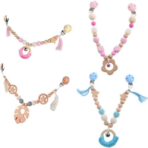 Wooden Pram Clip Baby Mobile Pram Pacifier Chain Chewable Rattle Teething Toy