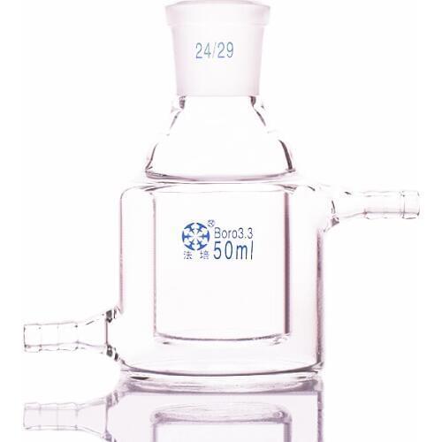 Double-deck cylindrical single-necked flat bottom flask,Capacity 50ml,Joint 24/29,Mezzanine jacketed reactor bottle