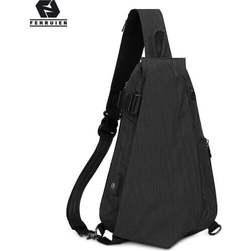 Fenruien Brand Mens Shoulder Bags Fashion Chest Bag Casual Waterproof Crossbody Bags USB Charging Short Trip Bag Fit 9.7" iPad