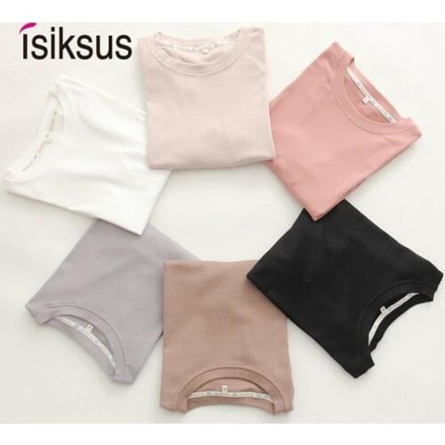 Isiksus 6pcs/lot Summer T Shirt Women Cotton T-shirts Woman Solid Short Sleeve Casual Black Top White Tshirt For Women TS009