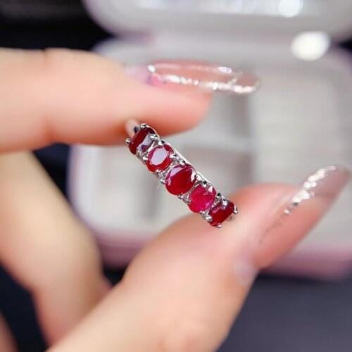 Grace lovely Slender Row S925 silver natural red ruby gem ring natural gemstone ring woman girl weddings gift jewelry