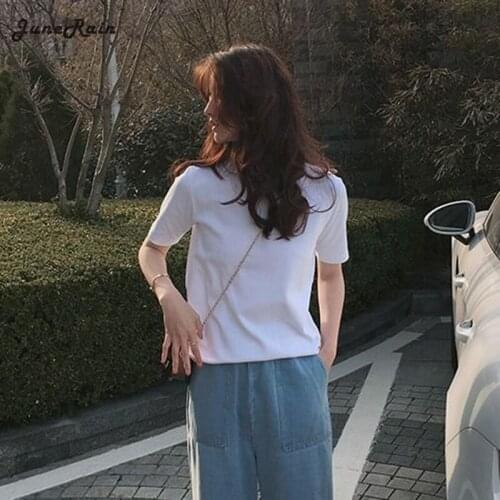 JuneRain Cotton Fashionable Plain Short-Sleeved T-shirt Female Loose Korean Half-Sleeved T-shirt Top Summer New Fashion Tee Tops