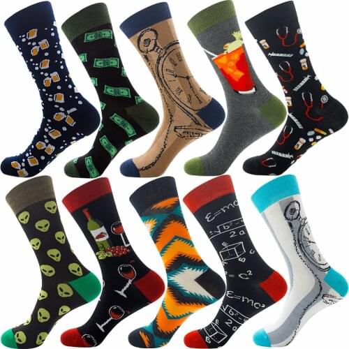 Colorful Mens Socks Harajuku Colorful Happy Funny symbol International chess geometric Formula Cotton Sock Christmas Gift