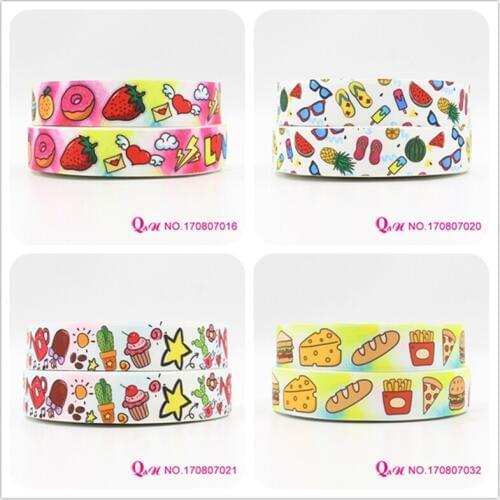 Q&N ribbon 16mm 22mm 25mm 38mm 50mm 75mm food fruit printed grosgrain ribbon webbing 50yards/roll for hair tie free shipping