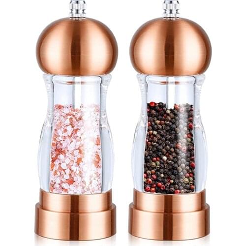 Salt and Pepper Grinder with Ceramic Rotor Refillable Acrylic Pepper Mill Set Easy to Adjust the Coarseness