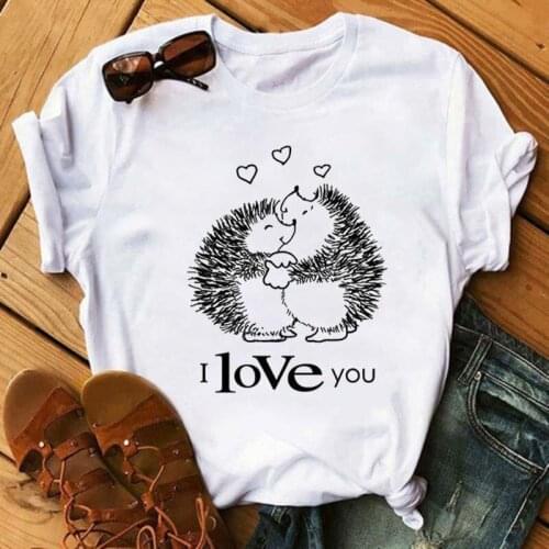 Cute T-shirt Female Hedgehog I Love You Print Tshirt Summer Casual Short Sleeves Tee Tops Kawaii Women Tshirt Streetwear