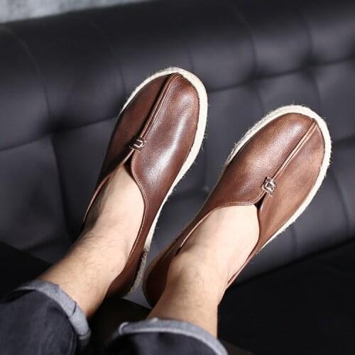 2019 men shoes Leather men Leisure shoes mens genuine leather male comfortable Bullock shoes Cowhide Hand knitted Mocassin X4-32