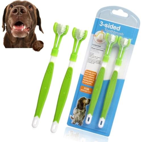 Pet Toothbrush Toothpaste Kit Three Sided Dog Brush Addition Bad Breath Tartar Teeth Care Dog Cat Cleaning Mouth Dog toothbrush