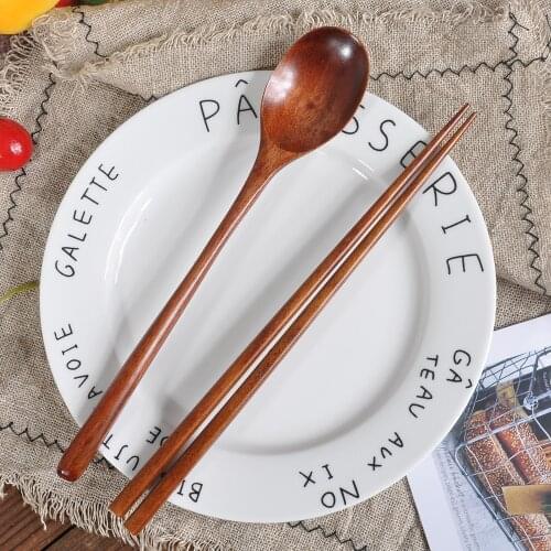 Japanese Wooden Tableware Set Portable Chopsticks Spoon Cutlery Set Travel Dinnerware Suit 1 Pairs Chopstick +1 Spoons 2021 New