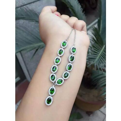 Natural green diopsid Necklace natural gemstone Pendant Necklace S925 silver trendy Elegant simplicity women party fine Jewelry