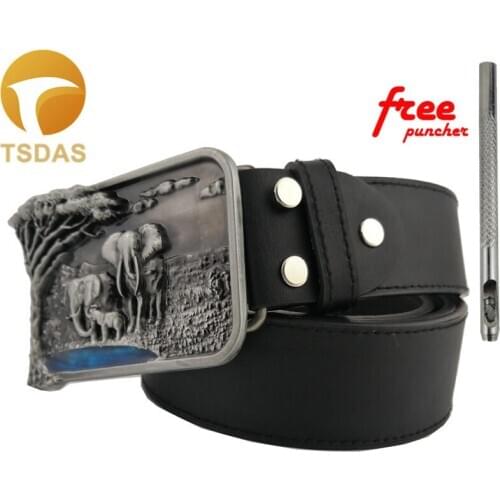 NEW Western Mens Belt Buckles Africa Elephant Big Tree Metal Belt Buckle 3D Details