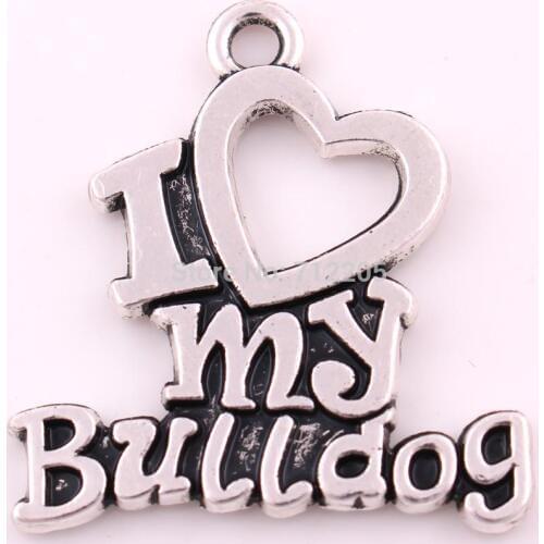 New Arrival 50pcs a lot romantic Antique Silver Series I LOVE MY Bulldog letters Fashion Charms DIY Jewelry