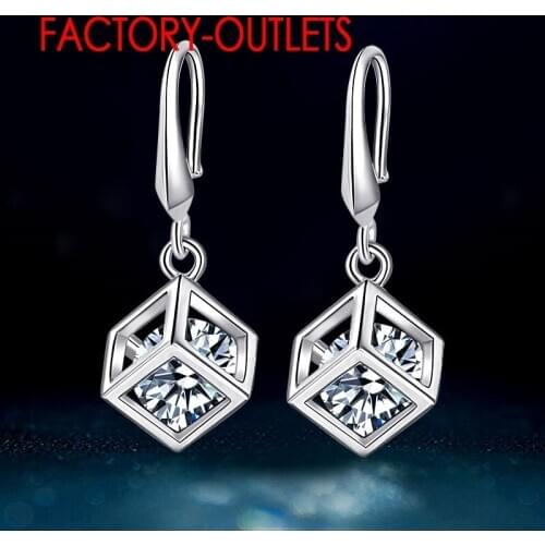 New Arrival Happy Cube 925 Silver Inside White Cubic Zirconia Square Hook Earring For Women Fashion Accessory Factory Price